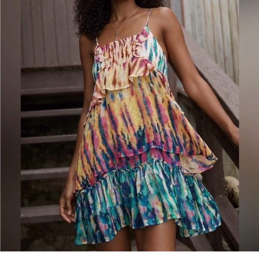 NWT By Anthropologie Watercolor Tiered Mini Dress sz XXS